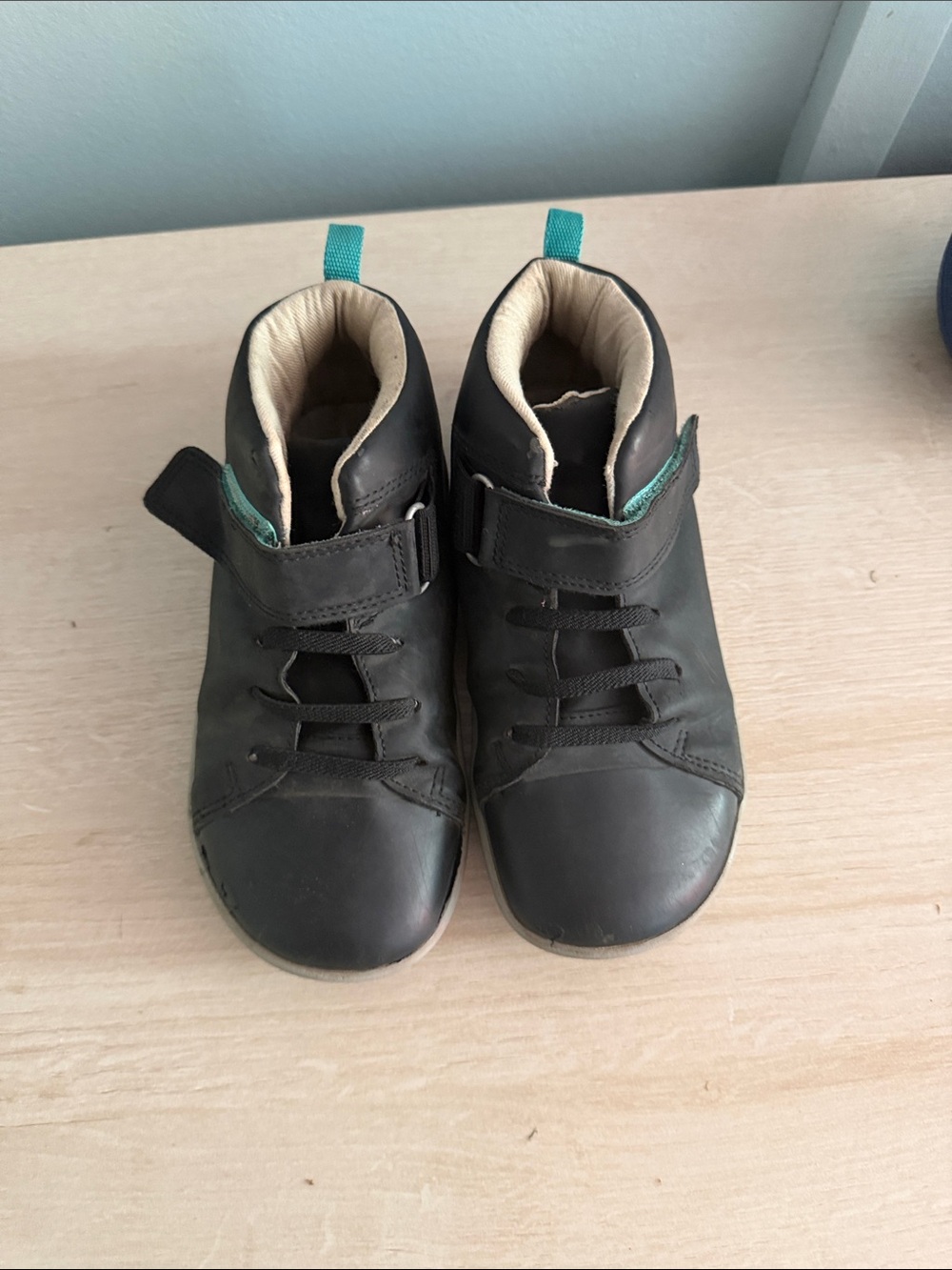 Kids Black High-Top Sneakers with Teal Pull Tabs